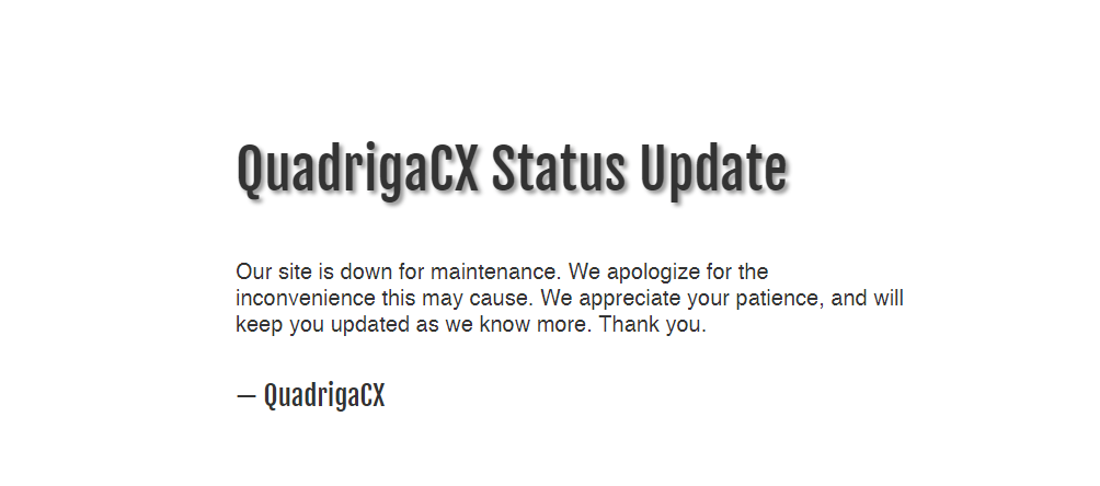 QuadrigaCX Status Update